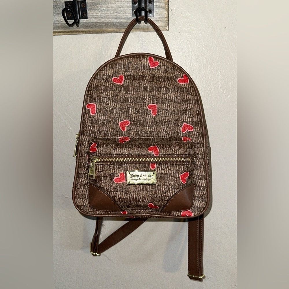 Juicy Couture Brown Backpack with Red Hearts